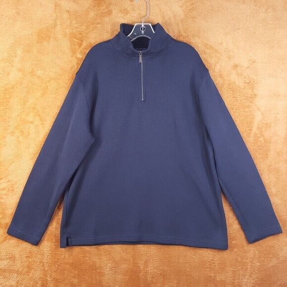 FACONNABLE Mens Sweater XXL Navy 1/4 Zip Pullover Ribbed Cotton Mock Neck Casual - Picture 1 of 6
